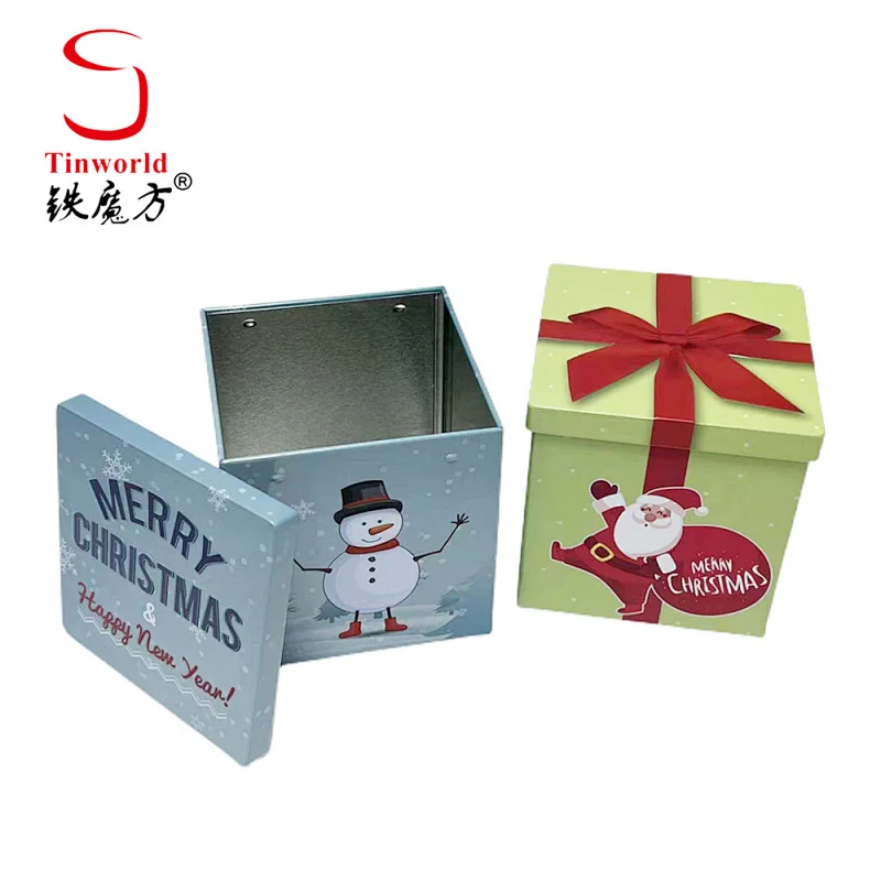 Factory Custom Christmas Packaging Square Metal Can Gift Tin Box With Lid