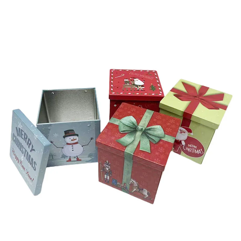 Factory Custom Christmas Packaging Square Metal Can Gift Tin Box With Lid