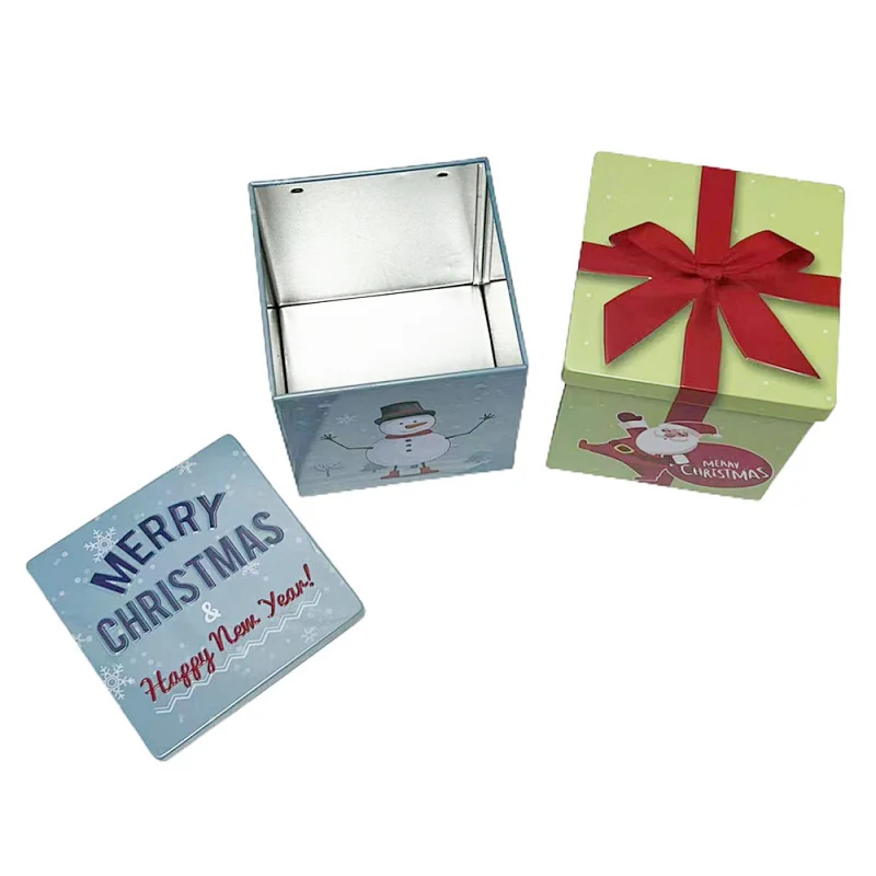 Factory Custom Christmas Packaging Square Metal Can Gift Tin Box With Lid