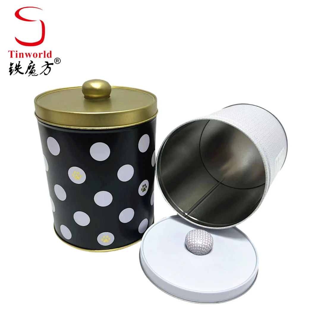 Cylindrical tin box Metal pet food container with lid