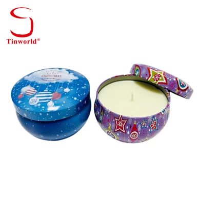 Wholesale In Bulk Small Floral Print Jar Metal Vessel 7oz Blue Filled Scented Votive Candle Tin Can For Candles