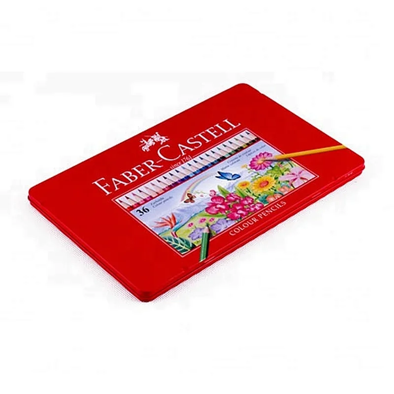Custom Printed Flat Tinplate Packaging Clear Window Hinged Metal Case Rectangle 36 Pieces Color Pencil Tin Box
