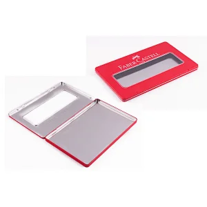 Custom Printed Flat Tinplate Packaging Clear Window Hinged Metal Case Rectangle 36 Pieces Color Pencil Tin Box