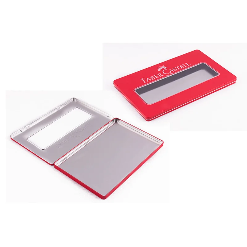 Custom Printed Flat Tinplate Packaging Clear Window Hinged Metal Case Rectangle 36 Pieces Color Pencil Tin Box
