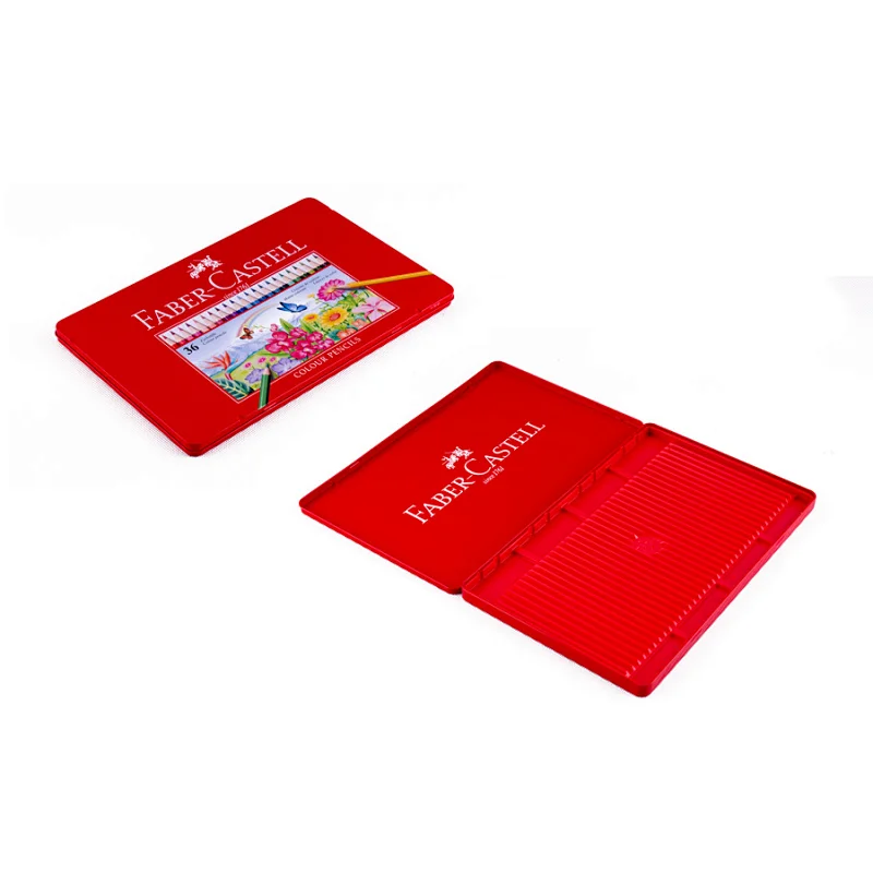 Custom Printed Flat Tinplate Packaging Clear Window Hinged Metal Case Rectangle 36 Pieces Color Pencil Tin Box