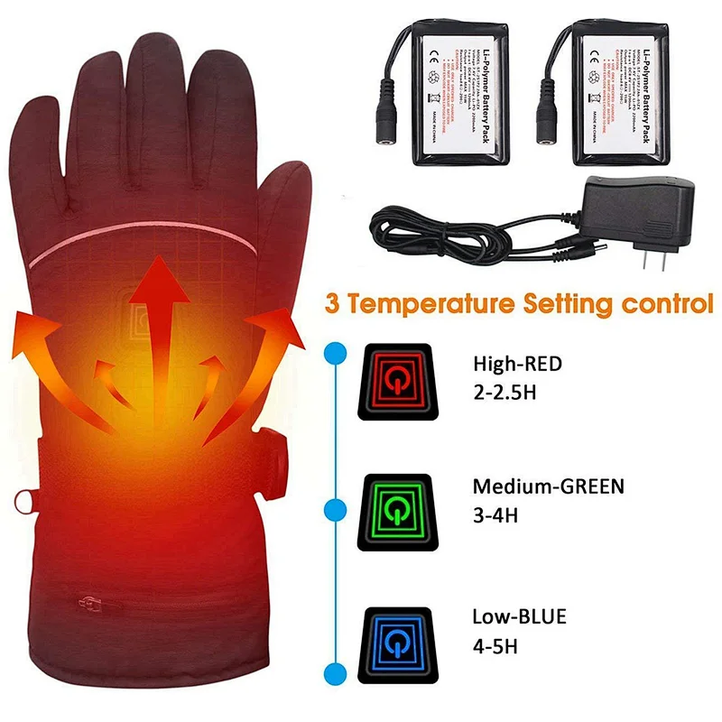 SUNMAS 7.4v lithium battery electric 2200mah  rechargeable smart USB fishing winter ski heated gloves waterproof