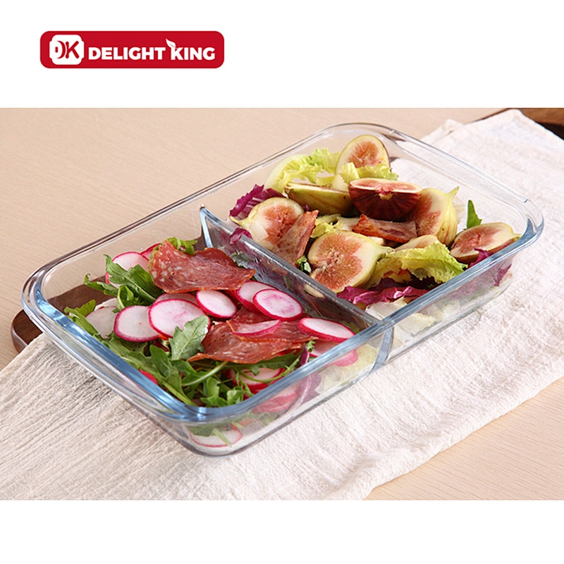 Rectangular borosilicate glass devided baking dish with rack glass