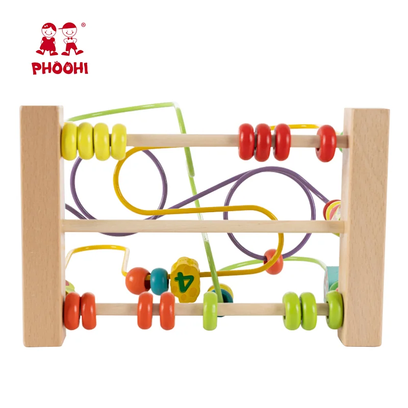 Children Montessori Educational Play Digital Fruit Wooden Wire Bead Maze Toys For Kids