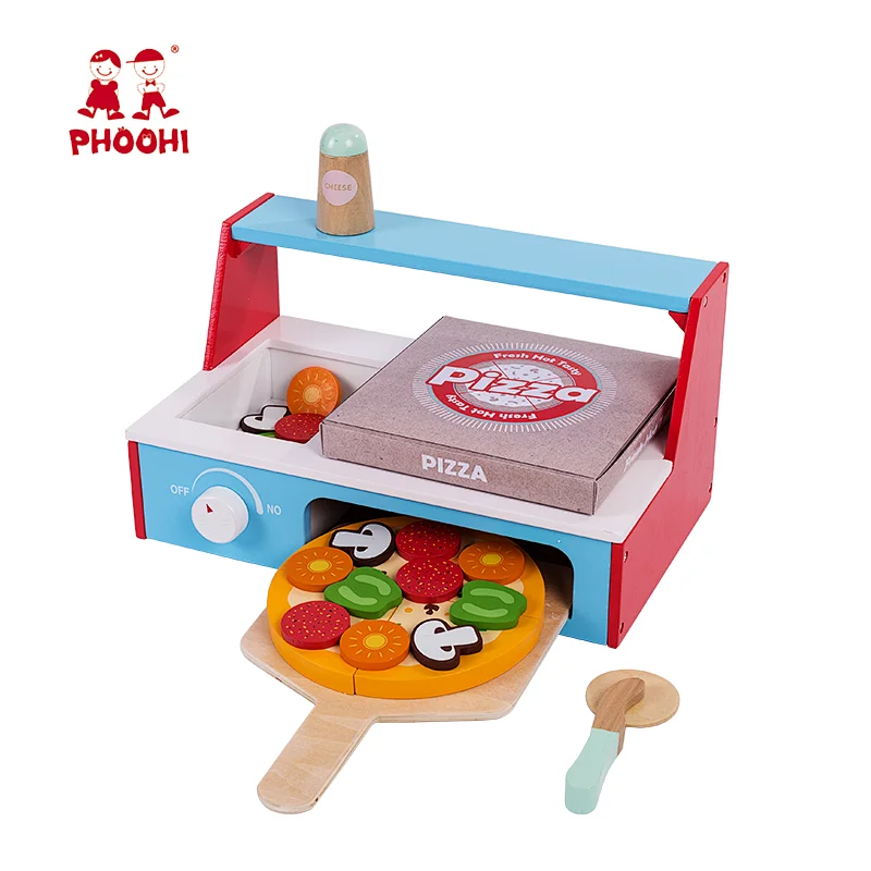 Kids pretend play food set chef game wooden oven pizza toy with accessories