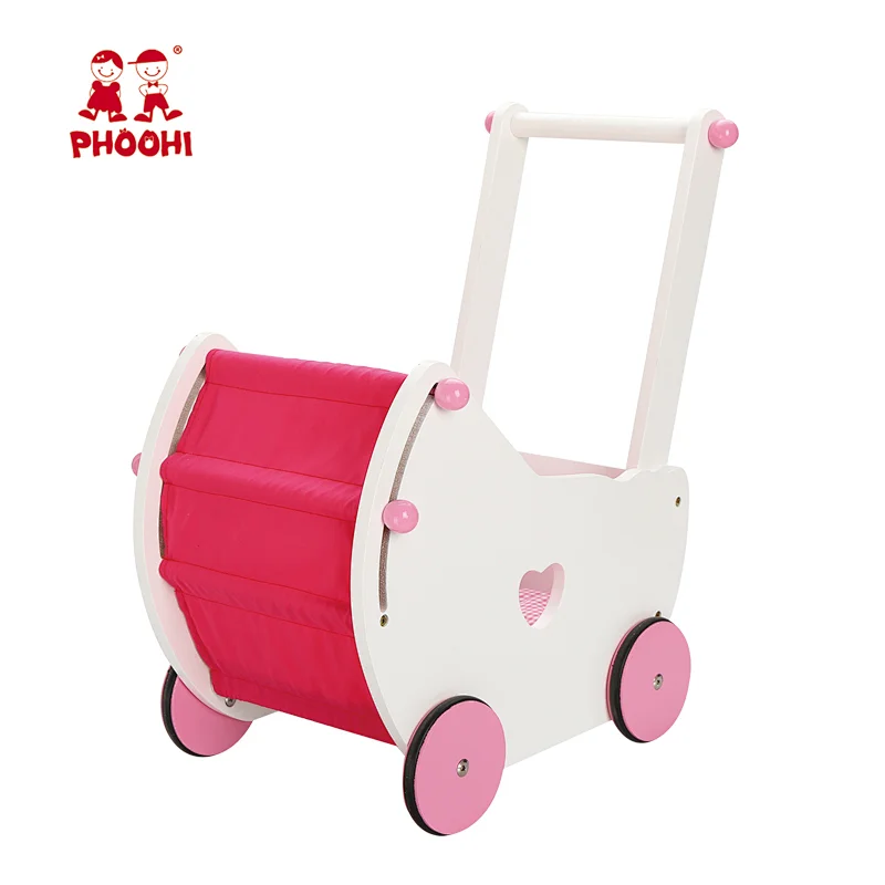 MDF fabric pink white kids doll pram toy wooden baby doll stroller for toddler 3+