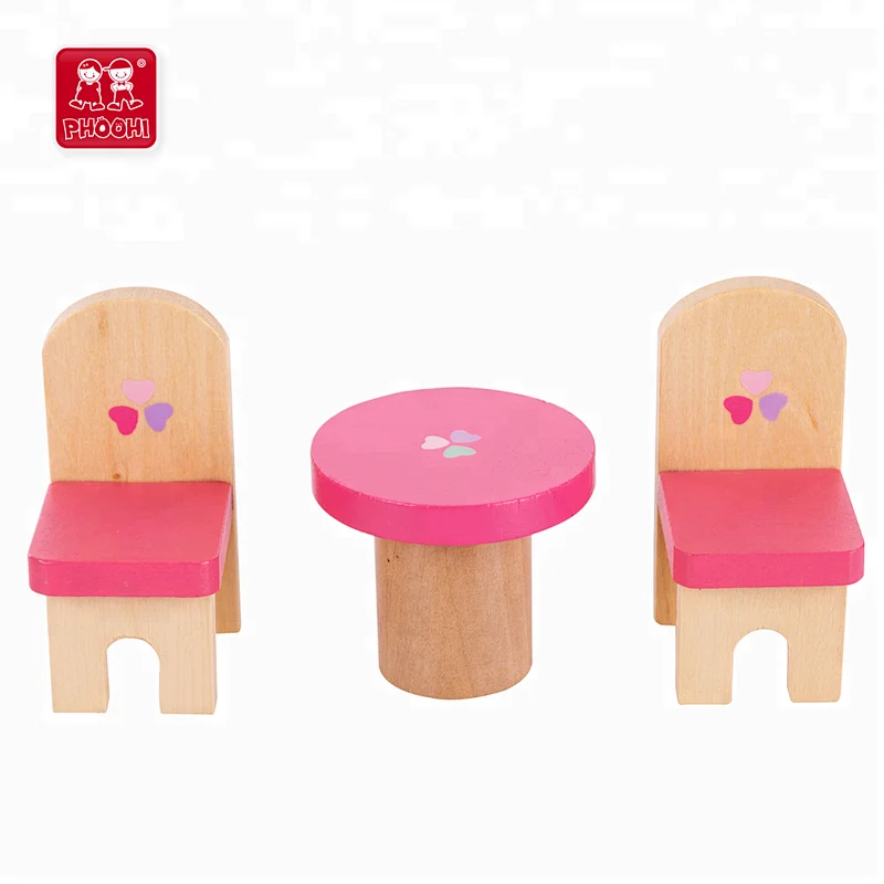Peach-pink miniature kitchen room furniture wooden children doll house furniture