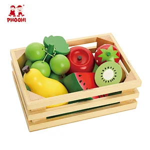 Baby educational simulation food play kids wooden fruit set toy with wooden frame