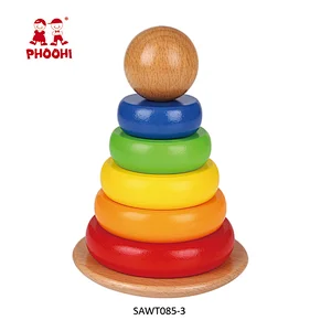 Children classic educational rainbow toy baby wooden rainbow tower for kids 1+