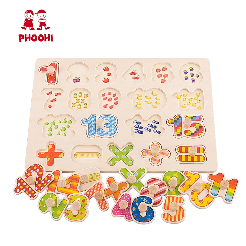 Counting math arithmetic plywood wooden peg children number puzzle for kids