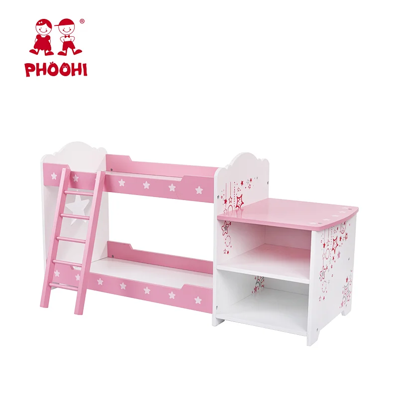 New arrival pink 2 in1 wooden changing table baby doll bunk bed for 18 inch doll American girl doll furniture