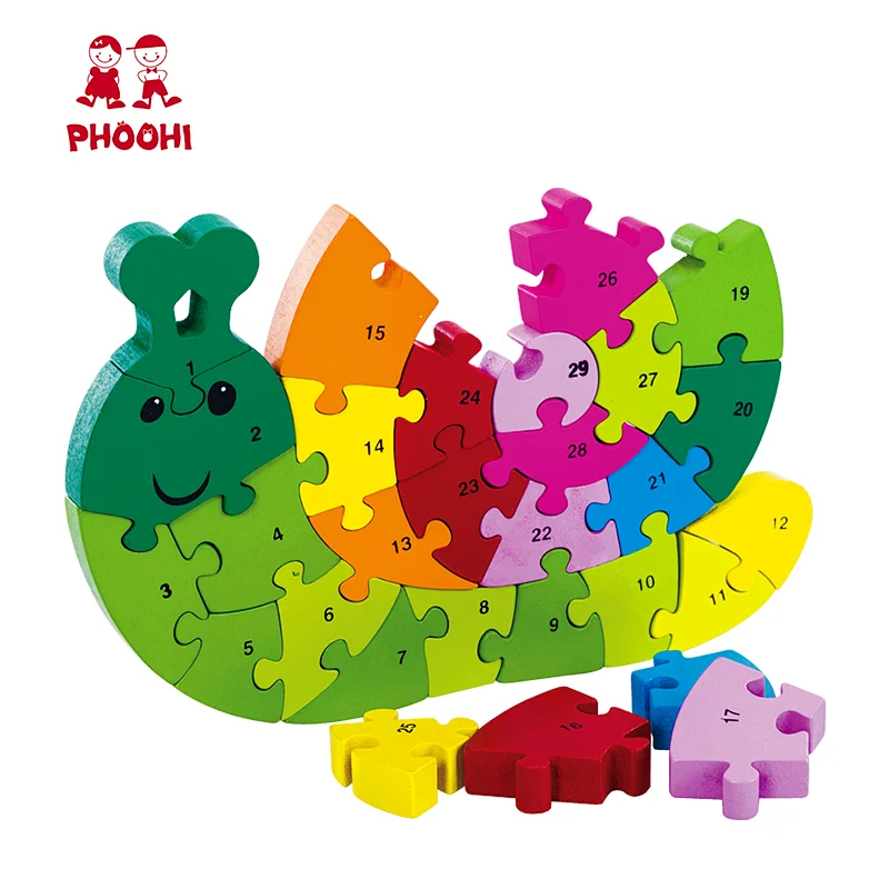 Children educational 29 pcs snail animal shape toy wooden 3D jigsaw puzzle for kids 3+