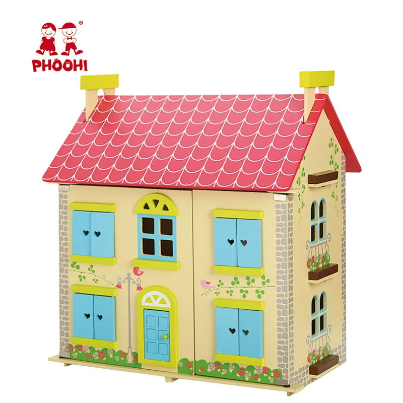 Birthday gifts pretend play house game toy flower DIY wooden dollhouse