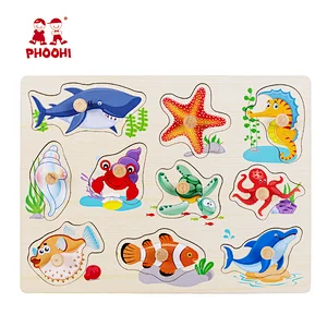 Kids educational baby wooden sea life marine organism animal puzzle for toddler