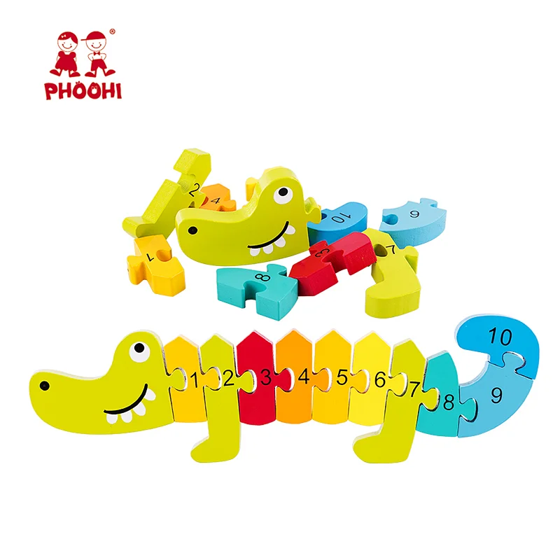 Children educational number recognition toy wooden crocodile jigsaw puzzle for kids