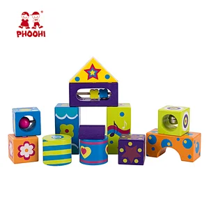 High quality 12 pcs children educational set toy kids wooden block with sound