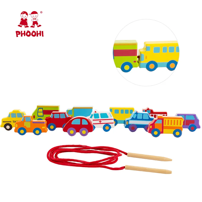New arrival educational educational vehicle baby wooden lacing toy for toddler 18M+