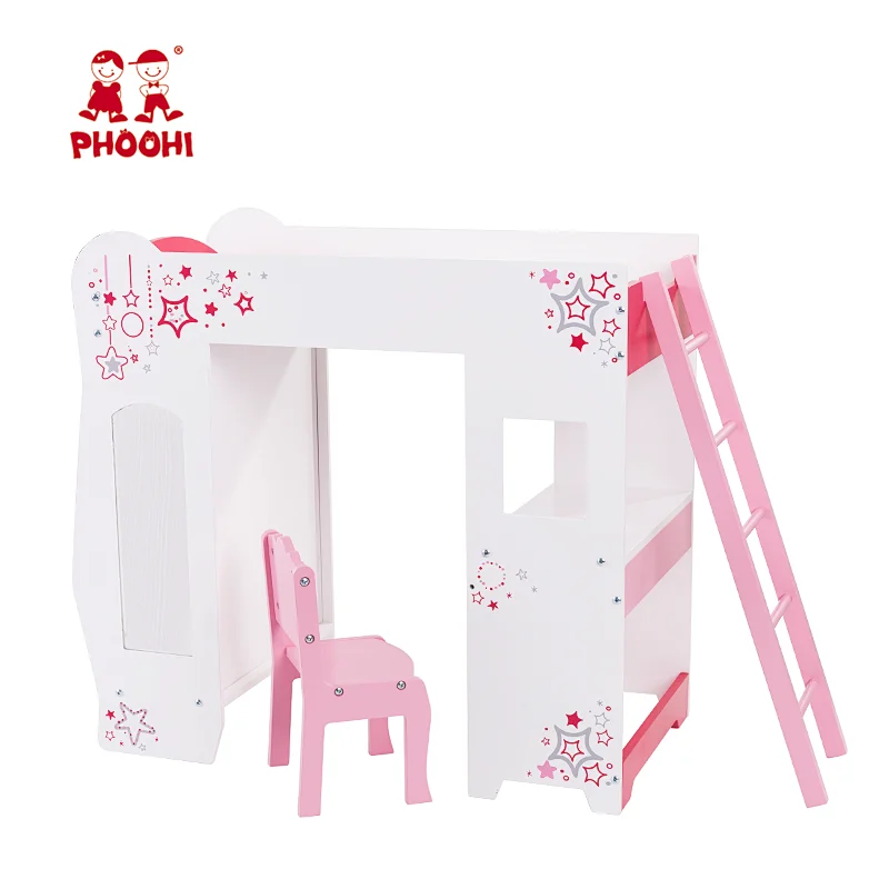 American doll furniture pretend play set toy pink wooden doll loft bed for 18 inch doll American girl furniture