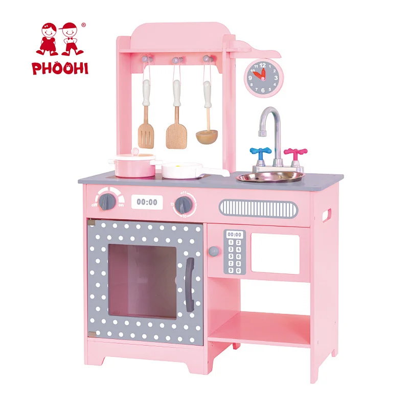 Hot Selling Baby Simulation Cooking Food Play Pink Kids Wooden Kitchen Set Toy For Girls