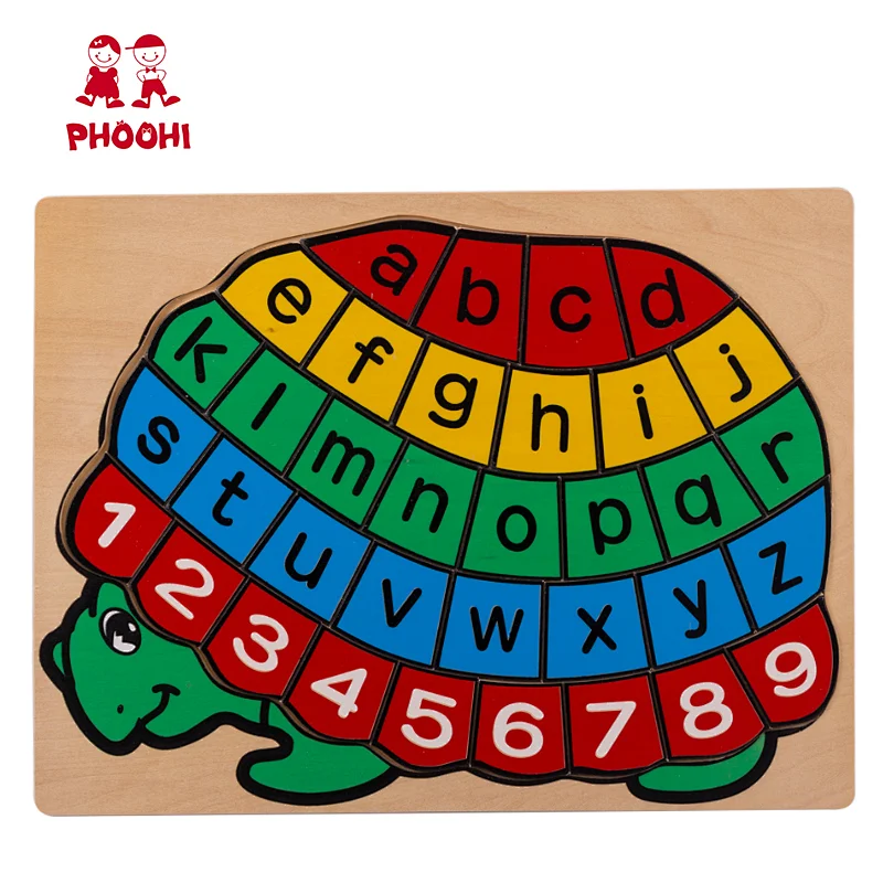 Children letter number educational learning toy wooden tortoise animal puzzle for kids