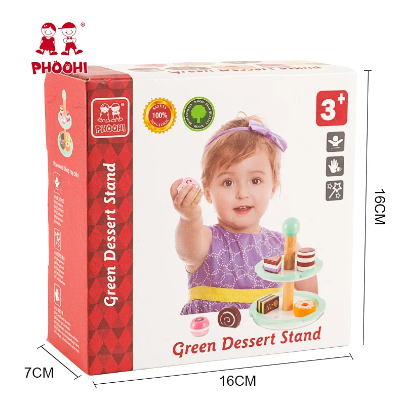 New arrival children role play game pretend food set wooden cake stand toy for kids