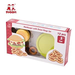 Wholesale hamburger onion rings kids pretend play set wooden fast food toy