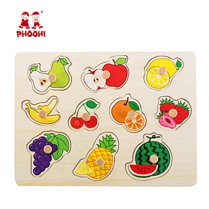 Children educational fruit recognition puzzle board wooden peg fruit puzzle for toddler
