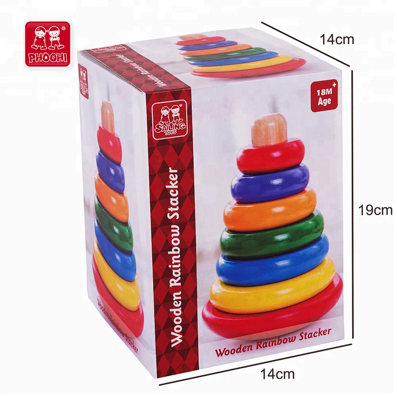 7 circle rings baby shape educational toy children wooden rainbow tower for kids 1+