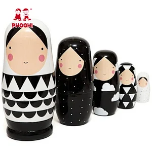 Hot Selling Hand Paint Children 5 PCS Custom Nesting Russia Doll Toy Wooden Matryoshka