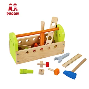 Pretend role play toy portable tool set toy green tool kit toy wooden children tool box