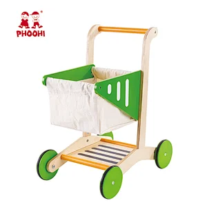 New arrival role play kitchen accessories kids pushing wooden shopping cart toy
