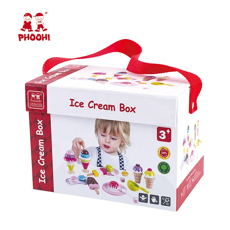 New arrival pretend food dessert play set wooden ice cream toy for toddler 3+