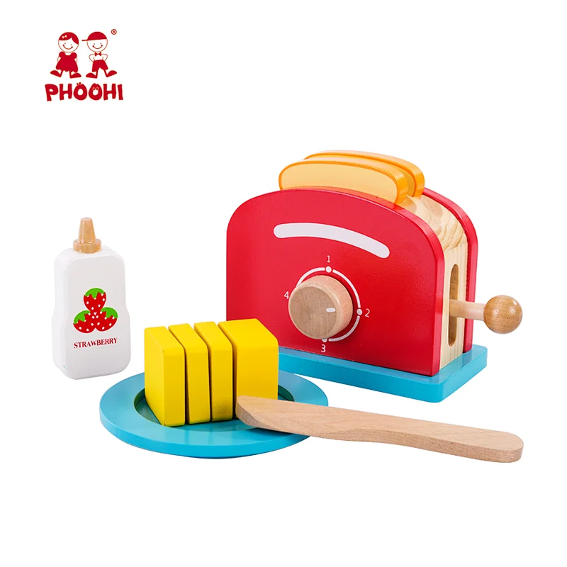 Hot selling children pretend kitchen food play set wooden bread maker toy for kids 3+