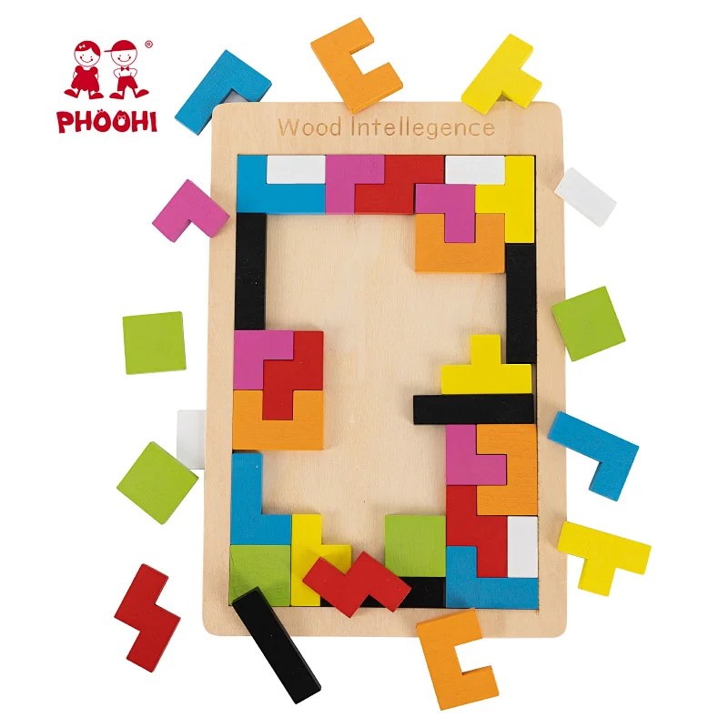Hot Selling Children Classic Educational Learning Play Wooden Tetris Puzzle Toy For Kids