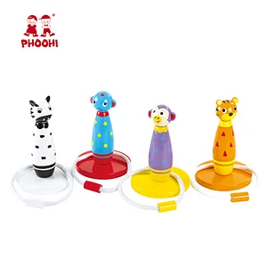 New arrival outdoor play toy set children animal wooden ring toss game for kids