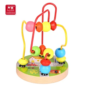 Children preschool motor skill wooden traffic farm mini kids bead maze toys for 1+