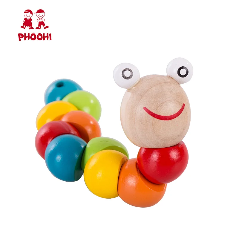 Hot selling wholesale educational rainbow play baby wooden caterpillar toy for kids