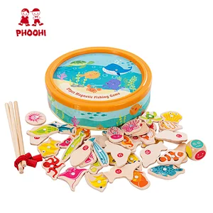 39 pcs children educational sea life wooden kids fishing game toy for toddlers 3+
