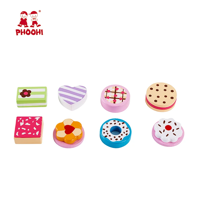 Kids biscuits simulation toy children wooden pretend play food cookie set with one glove
