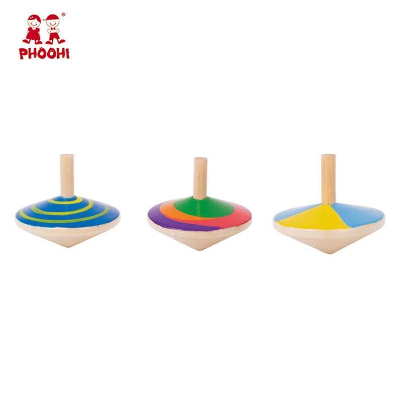 In stock 9 styles kids play game toy children wooden spinning top toy for toddler 3+