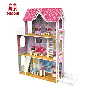 Classic 3 floors Girls Petend Role Play Game Kids Big Wooden Doll House For Children  1 buyer