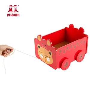New arrival children animal play pull string cart baby wooden pull along toy for kids