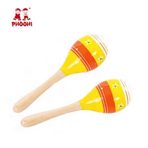 Children assorted color music instrument toddler toy wooden maracas for kids