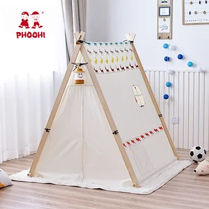 Square Top White Canvas Play House Indian Teepee Indoor Kids Tent For Child