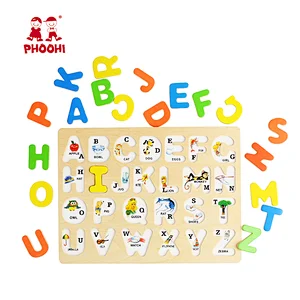 Children capital letter educational toy wooden kids alphabet puzzle for toddler 3+