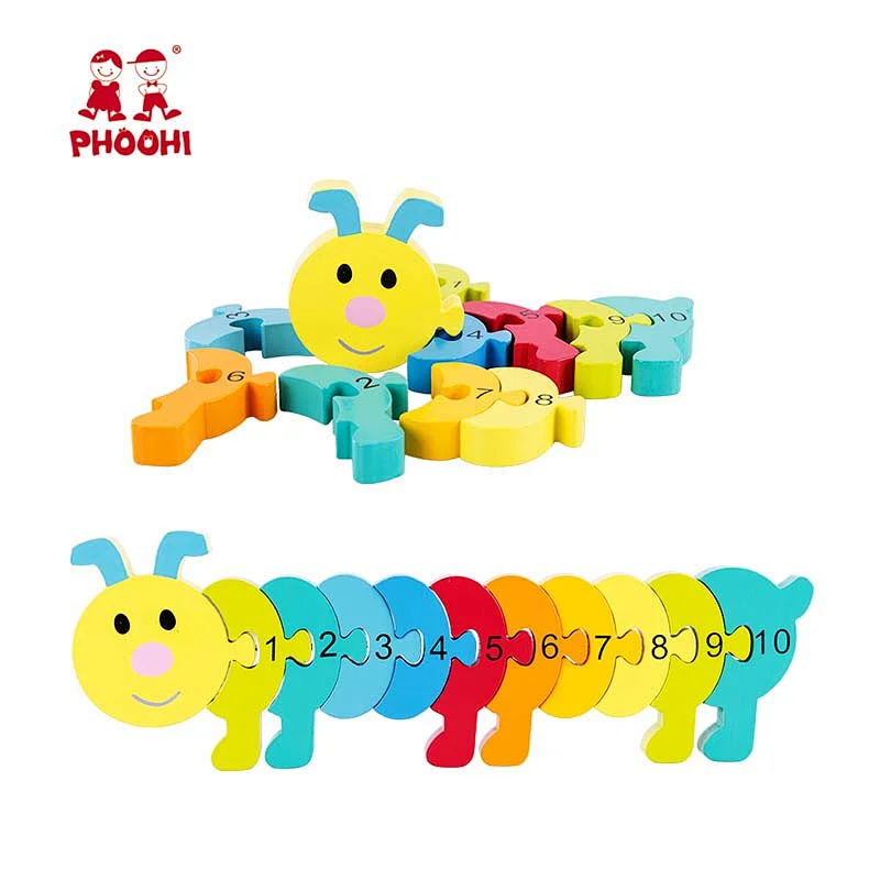 Montessori caterpillar children number educational toy wooden jigsaw puzzle for kids